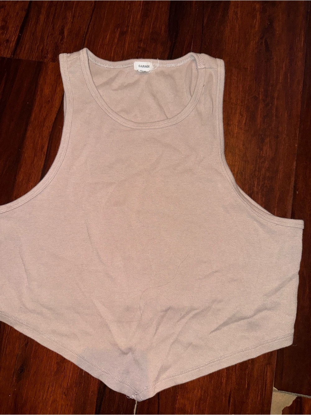 Garage Ribbed Cropped Tank Top - Light Taupe